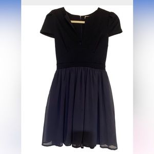 TOBI Navy V Neck Cap Sleeve A-Line Chiffon Dress